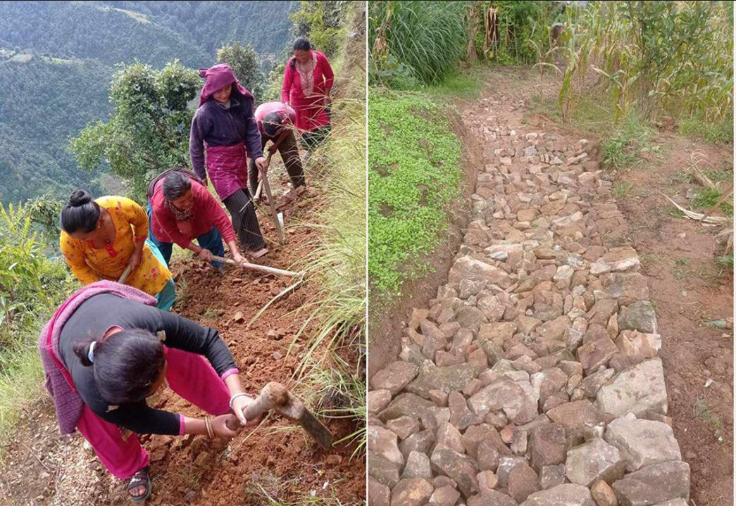 ललितपुरमा माओवादीको ३ महिने अभियानः श्रमदानबाट बाटो तथा सिँढी निर्माण